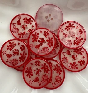 10PC Red Flower & Leave Resin Buttons Sewing Crafts Flat Back Buttons 15mm - Picture 1 of 3