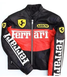 Ferrari Racing Motorcycle Biker Jacket Cowhide Leather Jacket - Picture 1 of 5