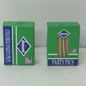 2 Boxes 250 Count (500 Tot) Diamond Square/Round Tip Colored Party Toothpicks - Picture 1 of 8