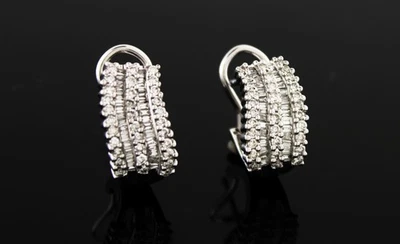 EFFY Classique 14k White Gold Diamond Wavy Huggie Hoop Omega Back Earrings - Image 1 of 4