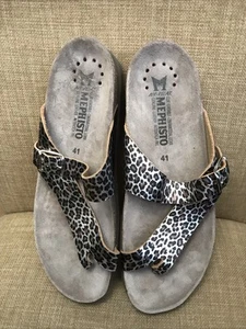 Mephisto Helen Animal Print Silver Leopard Sandals Women Size 41 (9.5) - Picture 1 of 5