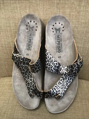 Mephisto Helen Animal Print Silver Leopard Sandals Women Size 41 (9.5) - Image 1 of 4