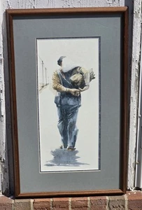 Jim Secrest Signed Original Man Carrying Sack Watercolor Painting 15" x 25" - Picture 1 of 6