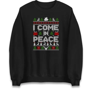 Funny “I Come in Peace” Ugly Christmas Sweater, His and Hers Holiday Gift - Picture 1 of 7