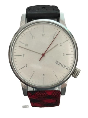 Reloj para hombre KOMONO Winston esfera plateada correa de cuero negro y rojo Foto 1 de 2