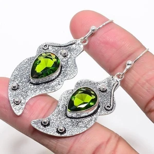Genuine Peridot Channel Set Drop Dangle New Earrings Jewelry 925 Sterling Silver - Picture 1 of 8
