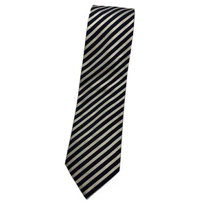 CANALI Silk Tie ITALY Navy Beige Striped W:3.7" EUC - Picture 1 of 4