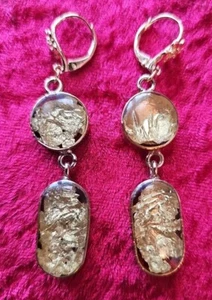 Vintage Lucite & Gold Foil & Gold Plated Earrings Pierced Dangle 1.75"L×0.5"W - Picture 1 of 10