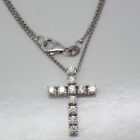 Collier pendentif croix diamant or blanc 14 carats