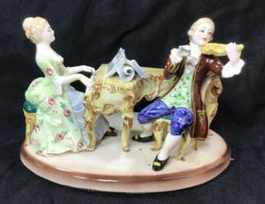 Antique Rococo Majolica Porcelain Figurine Lady & Gentleman Made in Italy - Picture 1 of 10