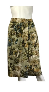 Dana Buchman Wrap Skirt Straight Floral Khaki Sarong Lined 100% Silk Size 12 - Picture 1 of 5