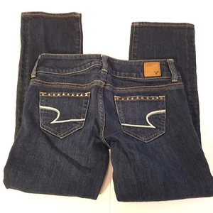American Eagle Girls Jeans Size 00 Artist Stretch Dark Wash Riveted Design - Picture 1 of 12