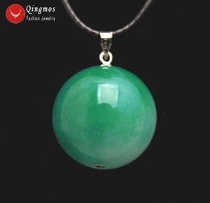 18 mm Runde Natürliche Weiß Grün Jade Anhänger Halskette für Frauen Kordel 17-18 Zoll - Bild 1 von 5