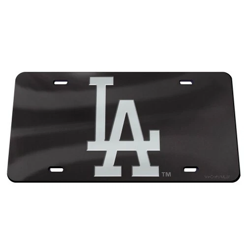 LOS ANGELES DODGERS BLACK AND SILVER CRYSTAL MIRRORED CAR LICENSE PLATE - Image 1 of 1