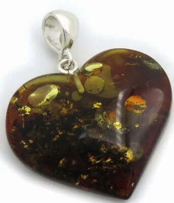 Nuovo Ciondolo Vero Ambra Naturale Verde Mar Baltio Cuore Con Silberschlaufe 925 - Immagine 1 di 4