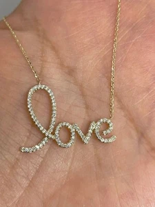 1Ct Round Lab-Created Diamond Love Name 18" Chain Pendant 14k Yellow Gold Plated - Picture 1 of 5