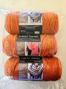 Red Heart Super Saver Yarn 100% Acrylic  Carrot 256, 7 Oz, 364 Yds  3 Skeins NIB - Picture 1 of 7