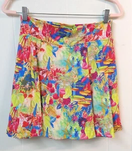 Dona Jo FItwear 2 WM 2 Skirt Skort Multicolor Tropical Pring Birds Monstera Leaf - Picture 1 of 7