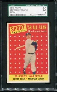 1958 Topps Baseball # 487 Mickey Mantle All Star (NM+) SGC 7.5 - Picture 1 of 2