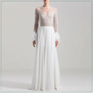 $8,990 Saiid Kobeisy Feathered Crystal Long Sleeve Bridal Wedding Runway Gown - Picture 1 of 9
