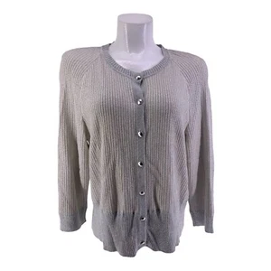 SoCa ST JOHN PULLOVER Strickjacke Knopf grau silber beige LARGE - Bild 1 von 9