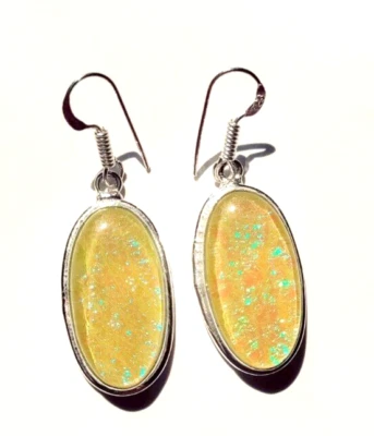 Australian Triplet Opal Gemstone 925 Sterling Silver Handmade Jewelry Earrings - Image 1 of 4