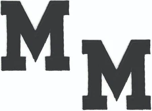 Black Block letter M Patch Embroidered Cut out Iron on Sew on Lot of 2 (1 7/8") - Picture 1 of 2