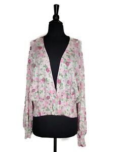 INC International Concepts Pink Floral Knit Deep V-Neck Cardigan Size L