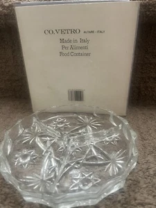 Vintage Covetro Press Cut Crystal Clear Glass Divided Dish Tray Italy - Picture 1 of 5