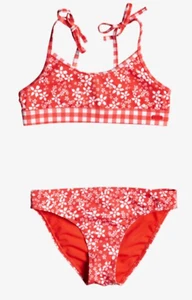 Roxy L38239 Kids Red Friendly Flower Bralette Swim Set Size 14 - Picture 1 of 2