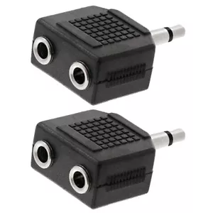 2x 3.5mm 1/8" Mono Plug to 2x 3.5mm Stereo Jack Headphone Mic Adapter Y Splitter - Picture 1 of 3
