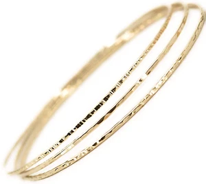 14K Gold Filled Bangles Hammered Slip on Set of 3 Textures, Handmade in USA (S) - Picture 1 of 10