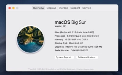 Apple iMac 21.5 ''(1TB, 3,3 GHz QuadCore Intel i7) All-in-One Desktop-late 2015 - Immagine 1 di 4