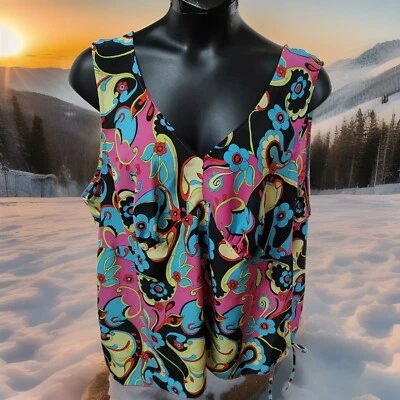 Carolina Colores Concha Top Audaz Abstracto Flores Acanalado Sedoso Diseñador Talla 26W Foto 1 de 4