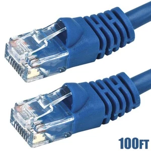 100FT Cat6 RJ45 Network LAN Ethernet UTP Patch Cable Cord 550MHz Gold 24AWG Blue - Picture 1 of 2