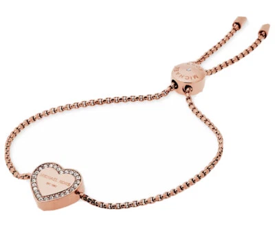 NWT MICHAEL KORS MKJX5391791 ROSE GOLD CRYSTAL HEART SLIDER BRACELET MSRP $85.00 - Image 1 of 4