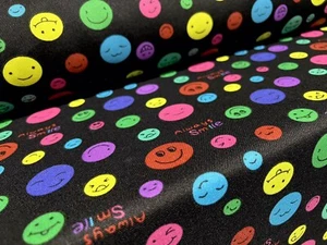 Woven Panama Dress Fabric, Per Metre - Smiling Happy Faces Emoji Novelty Print - Picture 1 of 3