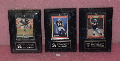 3 Los Angeles Raiders Bo Jackson & Howie Long Football Card Plaque Cover