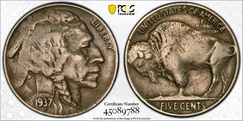1937 D 3-Legged Buffalo 5c PCGS VF 20 Cover