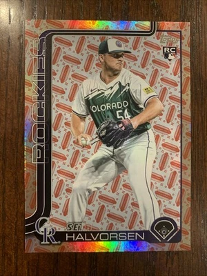 2025 Topps Seth Halvorsen RC Hot Dog Holiday Parallel /99 #597 - Rockies Rookie - Image 1 of 3