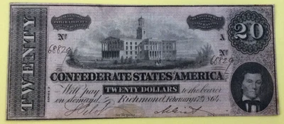 T-67, 20$ Note, 1864 Confederate States of America, Richmond, VA. 68829 XF - Image 1 of 4