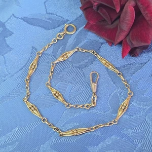 08L4 Antigua Cadena De Reloj De Bolsillo Chatelaine Placa De Oro 36 CM Oria - Imagen 1 de 7
