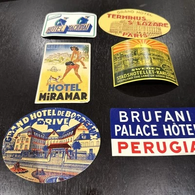 Hotel Vintage Paper Unused Labels Lot Of 6 Genuine Madrid, Malaga, Bordeaux etc - image 1 of 4