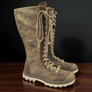 Palladium Women's Tall Leather & Canvas Lace-Up & Zip Combat Boots Brown 7.5 - Picture 1 of 12