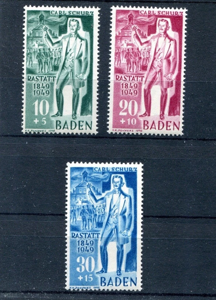 GERMANY FRENCH OCCUPATION ZONE BADEN 1948 CARL SCHURTZ 5NB9-5NB11 PERFECT MNH - Image 1 of 1