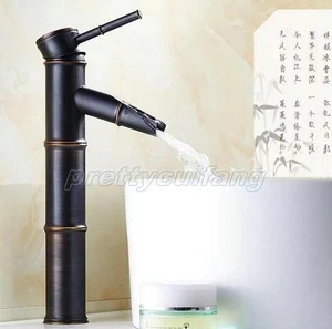 Black Oil Rubbed Brass Bamboo Bathroom Sink Vessel Faucet Basin Mixer Tap Pnf053 - Picture 1 of 7