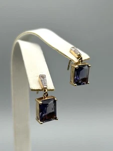925 Sterling Gold Plated Cubic Zirconia & Amethyst Dangle Drop Earrings - Picture 1 of 14