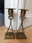 Antique Arts & Crafts Nouveau Pair of Handmade Brass Candlesticks 6.5 Inches