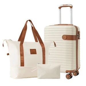 3pcs Luggage Set Hardside 20" Double Spinner Suitcase Travel Toiletry Bag White - Picture 1 of 17