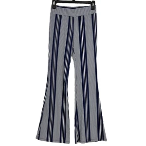 A. Byer Damen XS Small Pull-On Strick Hose dunkelblau weiß Streifen Schlag weites Bein - Bild 1 von 8